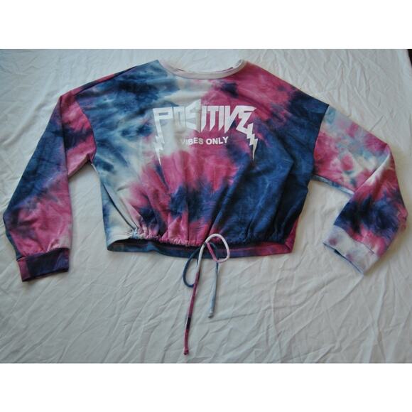 Positive Vibes Only Long Sleeve Crop Top Tie Dye Medium - Picture 1 of 6